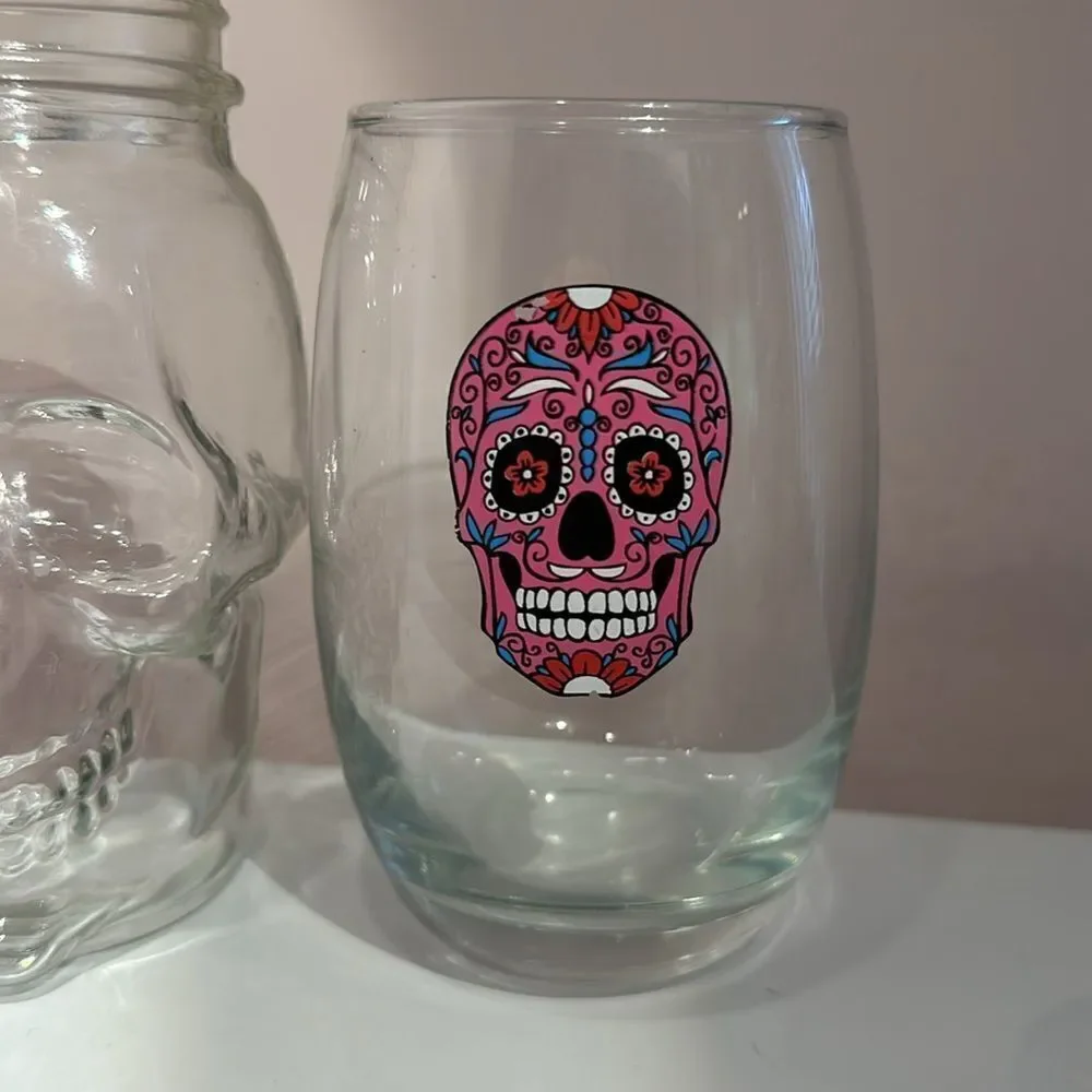 Sugar Skull Drinkware Bundle Shot Glasses Water Goblets Mason Jar Skull